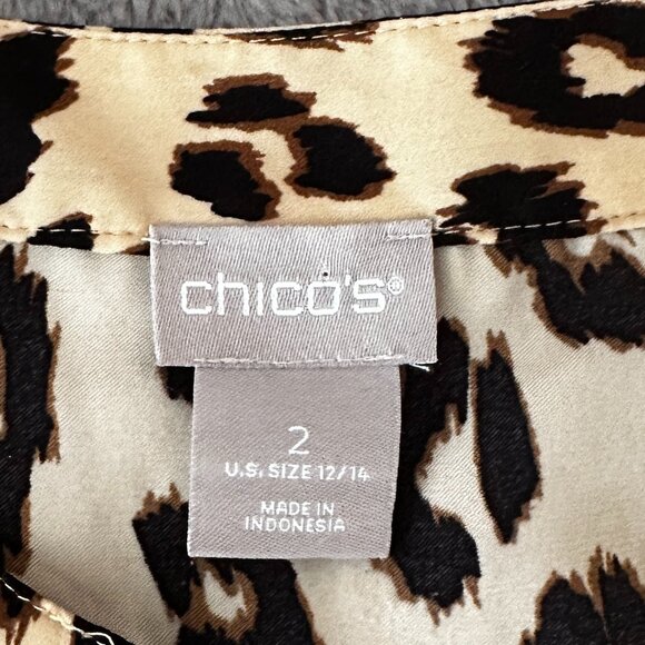 Chico's Leopard Animal Print Balloon Sleeve Blouse Top 2 LARGE 12/14 - Picture 3 of 6